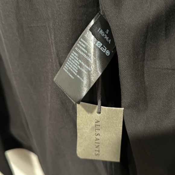 NWT All Saints Black Italian Cloth Wool Driver's Trench Coat Mid Length - Picture 8 of 10